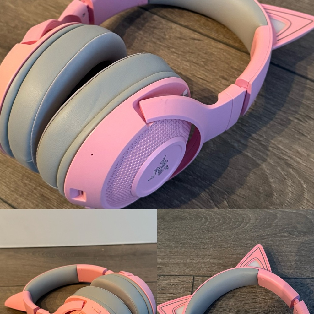 Razer Over-Ear Pink and Gray Headphones with Cat Ears